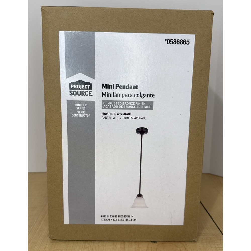 Project Source Mini Pendant Light Oil Rubbed Bronze Frosted Glass NIB 0586865